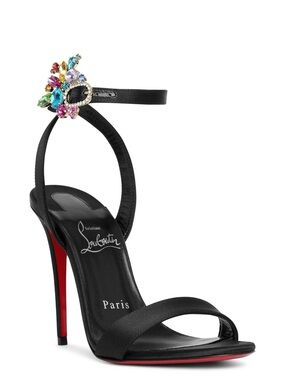 Christian Louboutin Goldi Joli 100 Black Satin Sandal Heels